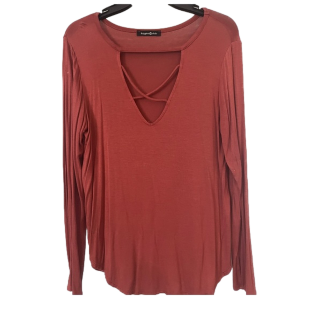 Hippie Chic rust color long sleeve top with criss cross top Medium